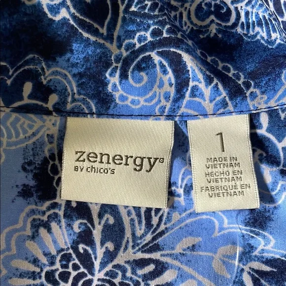 CHICO’S ZENERGY Jacket NEEMA Blue Paisley Zipper Front Lightweight NWT Size 8 - Picture 8 of 12